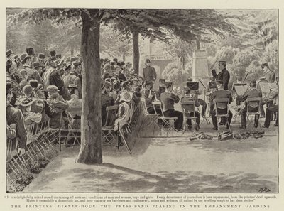 Het Dineruur van de Drukkers, de Persband speelt in de Embankment Gardens door Robert Barnes